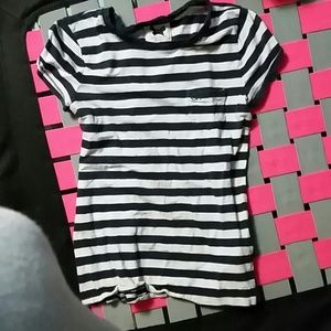 Blue stripped shirt.